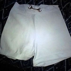 White stretchy gold band shorts